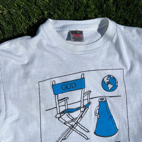 Vintage 1991 God religion jesus earth faith tee shirt white new deadstock prayer - Picture 2 of 8